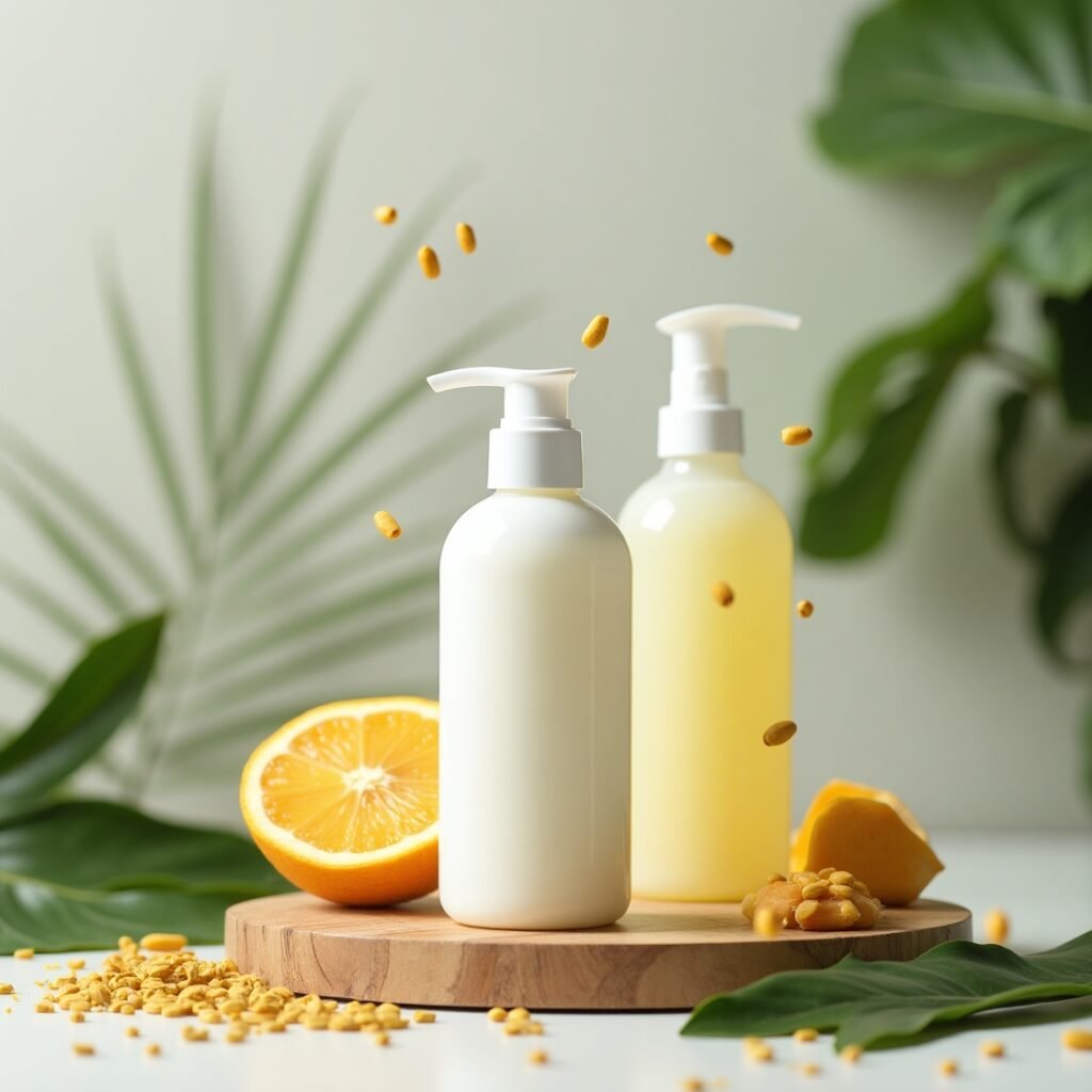 Homemade shampoo made with natural ingredients like amla, reetha, and aloe vera for chemical-free hair growth