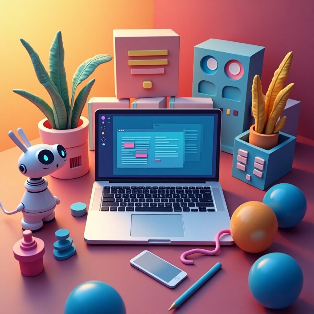 Person using an AI website builder on a laptop to create a stunning website in minutes, representing the ease of web design with modern AI tools
