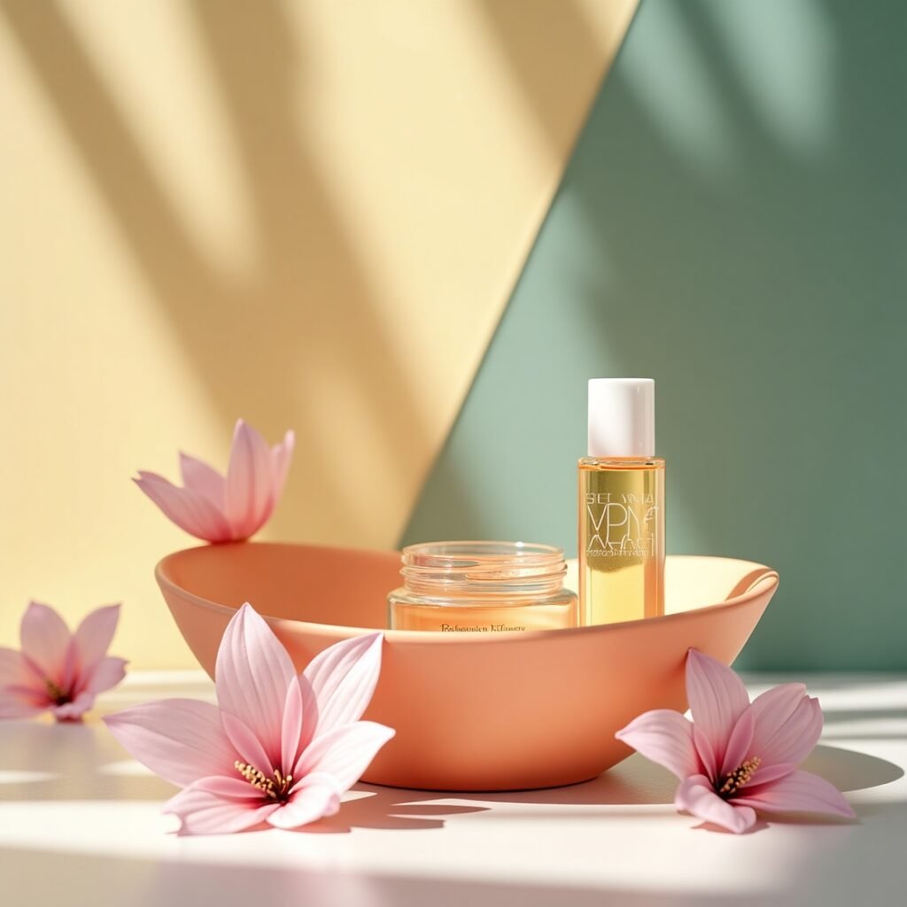 Natural ingredients for glowing skin at home, including honey, aloe vera, turmeric, cucumber, and oatmeal, displayed on a wooden table—ideal remedies for radiant skin using natural methods.